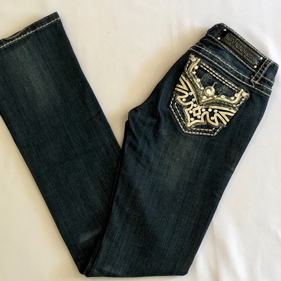 L.A. idol Denim - LA Idol Embellished Thick Stitch Bootcut Jeans Sz3